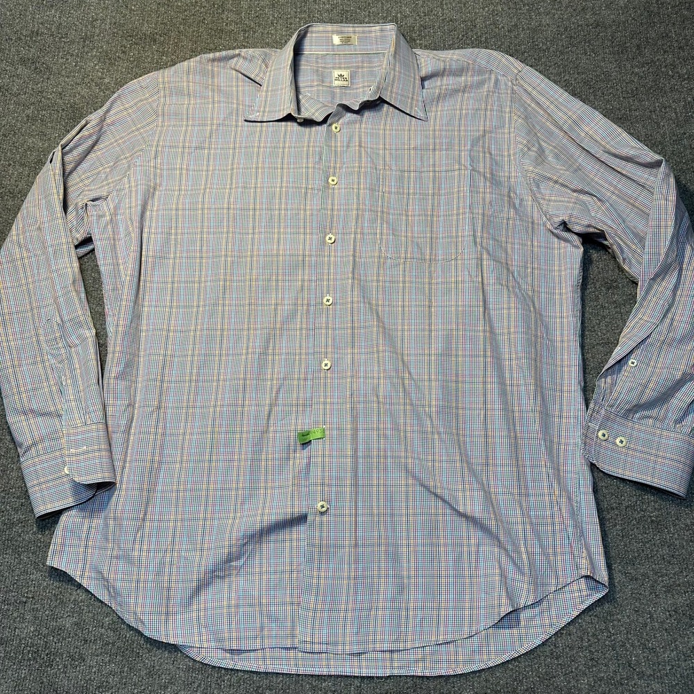 Peter Millar Mens XL Button Down Shirt Multi Color Check Cotton‎ Long Sleeve